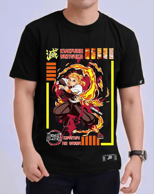 DEMON SLAYER KYOJURO RENGOKU "FIRE PILLAR" ROUND NECK REGULAR FIT ANIME PREMIUM DESIGN