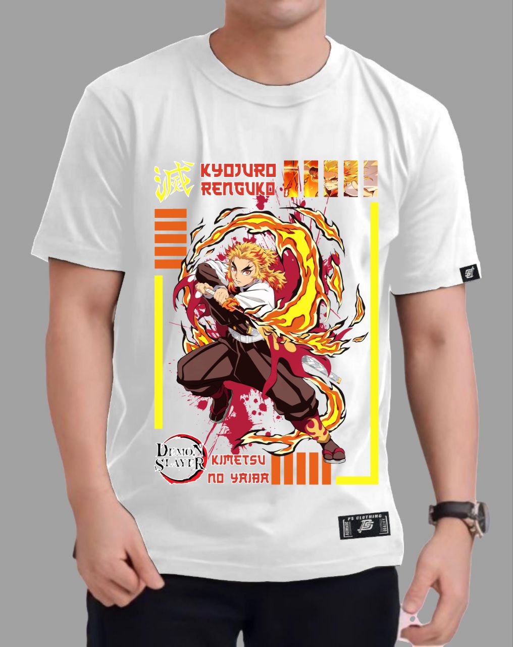 DEMON SLAYER KYOJURO RENGOKU "FIRE PILLAR" ROUND NECK REGULAR FIT ANIME PREMIUM DESIGN