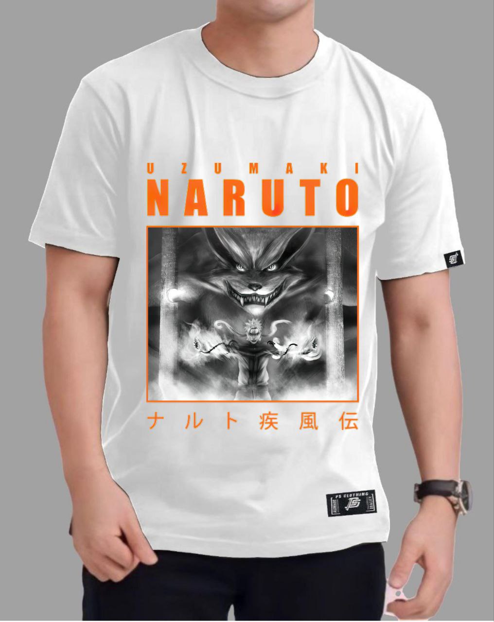 NARUTO SHIPPUDEN "NARUTO X KURAMA" VERSION 2 ROUND NECK REGULAR FIT ANIME PREMIUM DESIGN