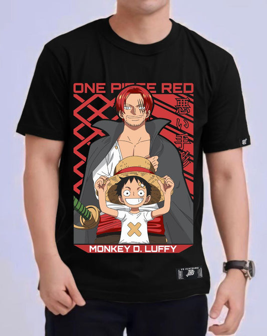 ONE PIECE  LUFFY X SHANKS ROUND NECK REGULAR FIT ANIME PREMIUM DESIGN