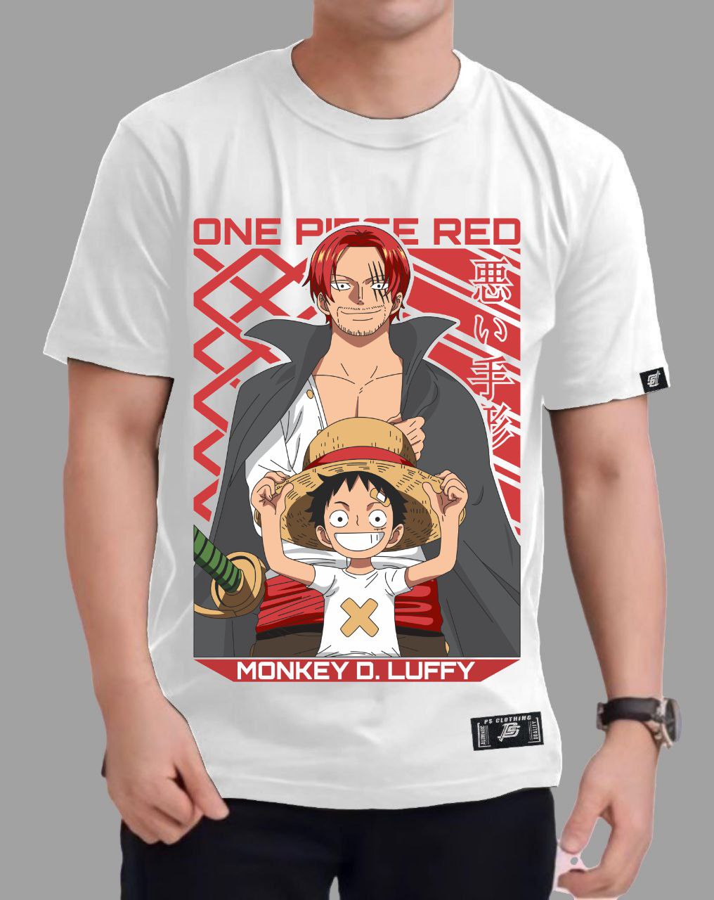 ONE PIECE  LUFFY X SHANKS ROUND NECK REGULAR FIT ANIME PREMIUM DESIGN